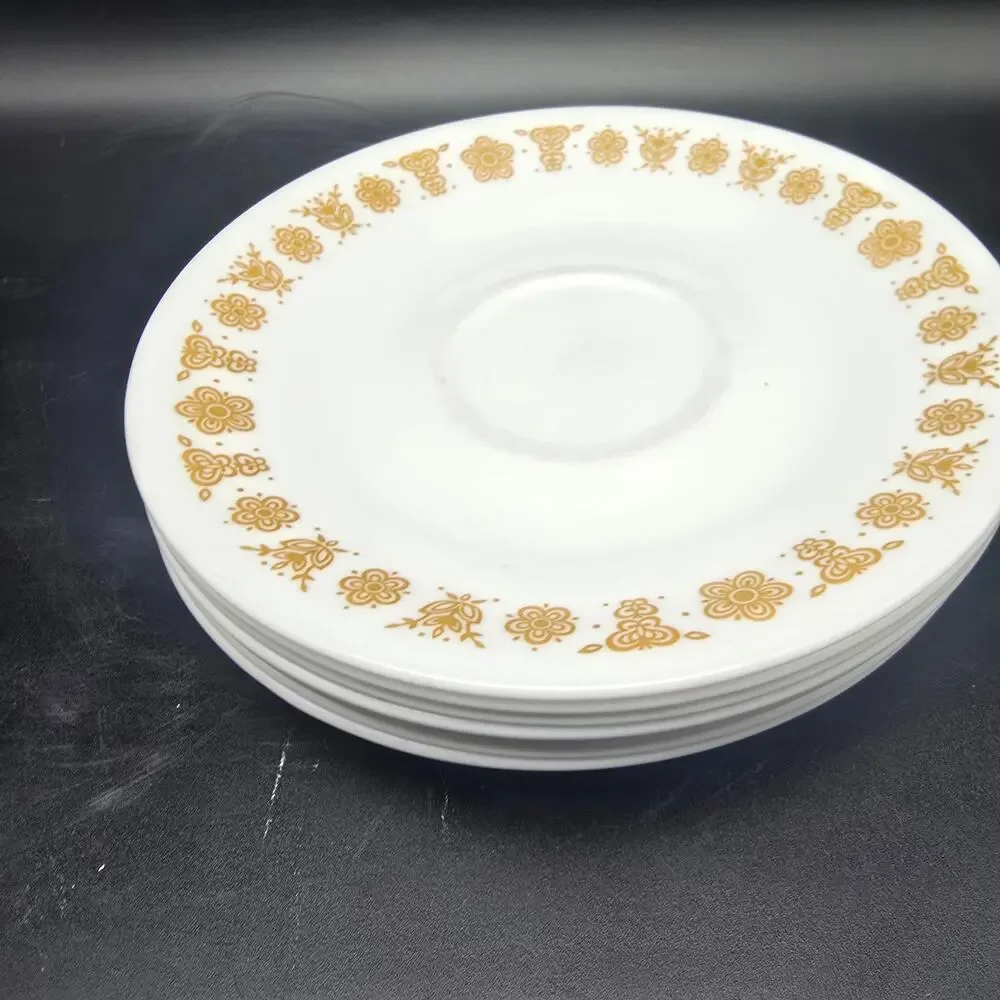 Corelle Corningware Butterfly Gold Saucer Plates Set of 7 Vintage 1970s